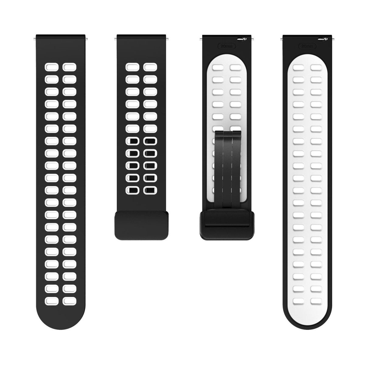 22mm Double-row Hole Folding Black Buckle Two-color Silicone Watch Band(Black White)