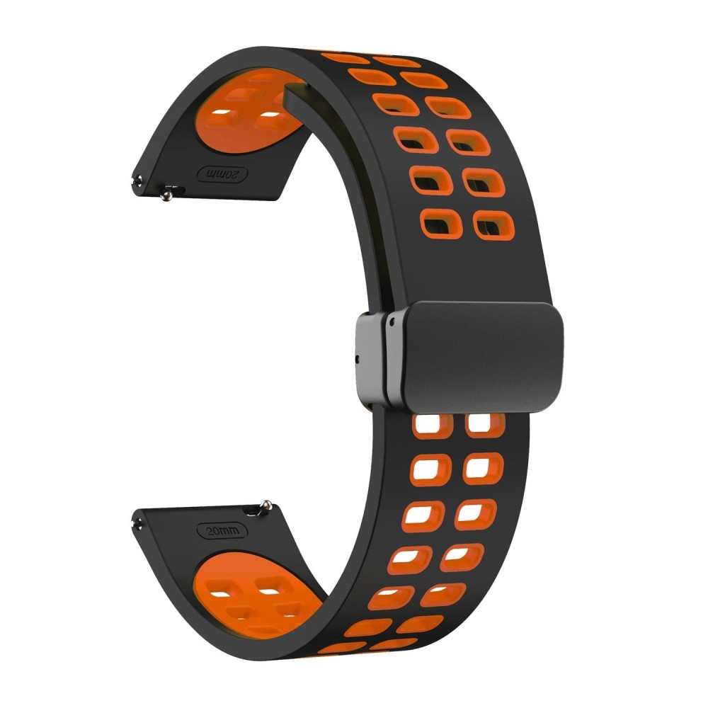 22mm Double-row Hole Folding Black Buckle Two-color Silicone Watch Band(Black Orange)