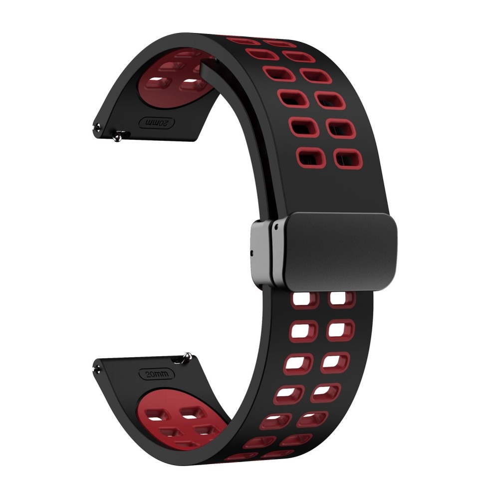 22mm Double-row Hole Folding Black Buckle Two-color Silicone Watch Band(Black Red)