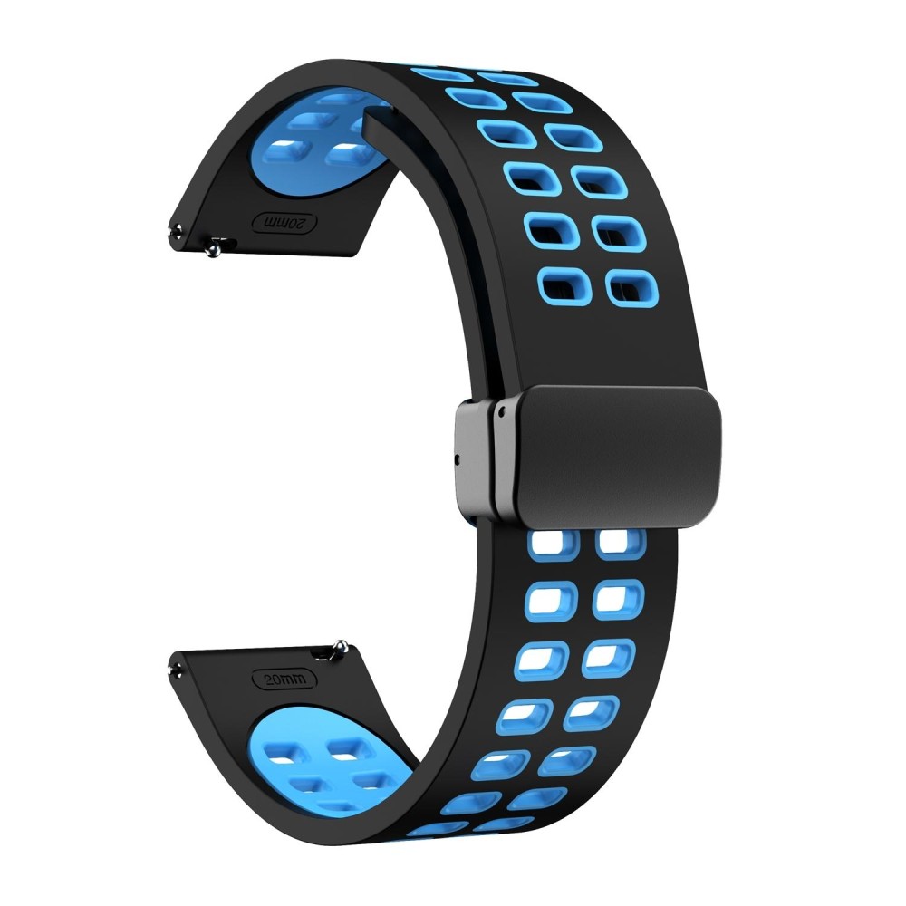 22mm Double-row Hole Folding Black Buckle Two-color Silicone Watch Band(Black Sky Blue)