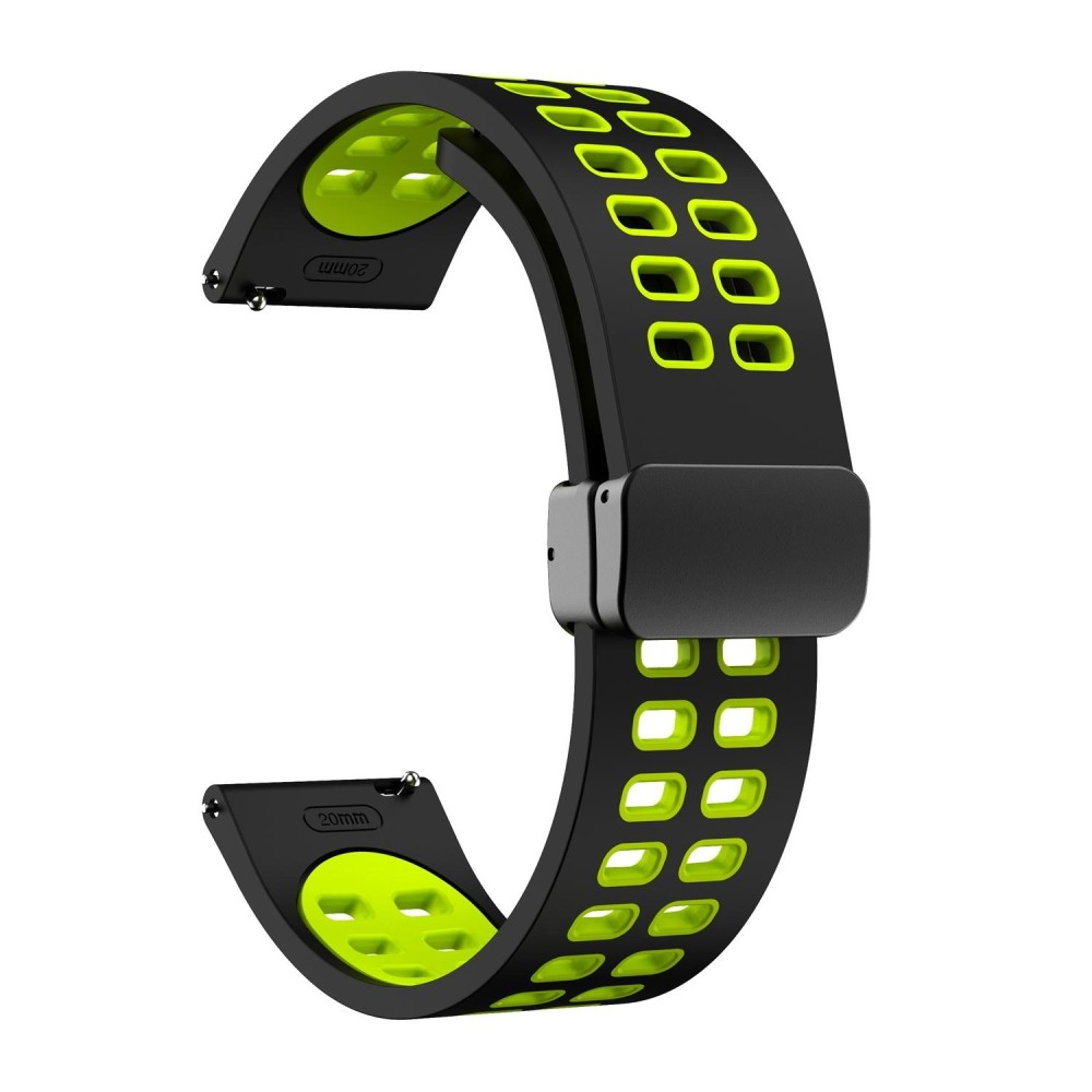 22mm Double-row Hole Folding Black Buckle Two-color Silicone Watch Band(Black Green)