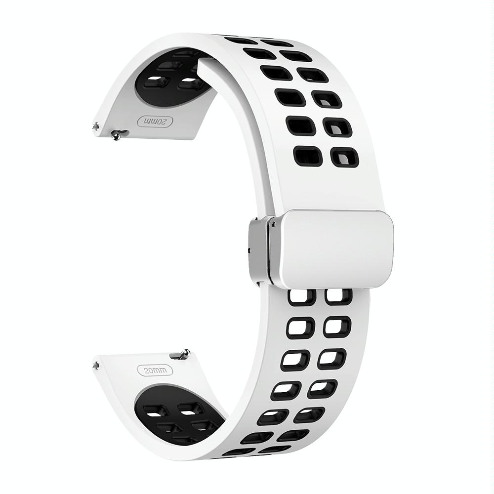 22mm Double-row Hole Folding Silver Buckle Two-color Silicone Watch Band(White Black)