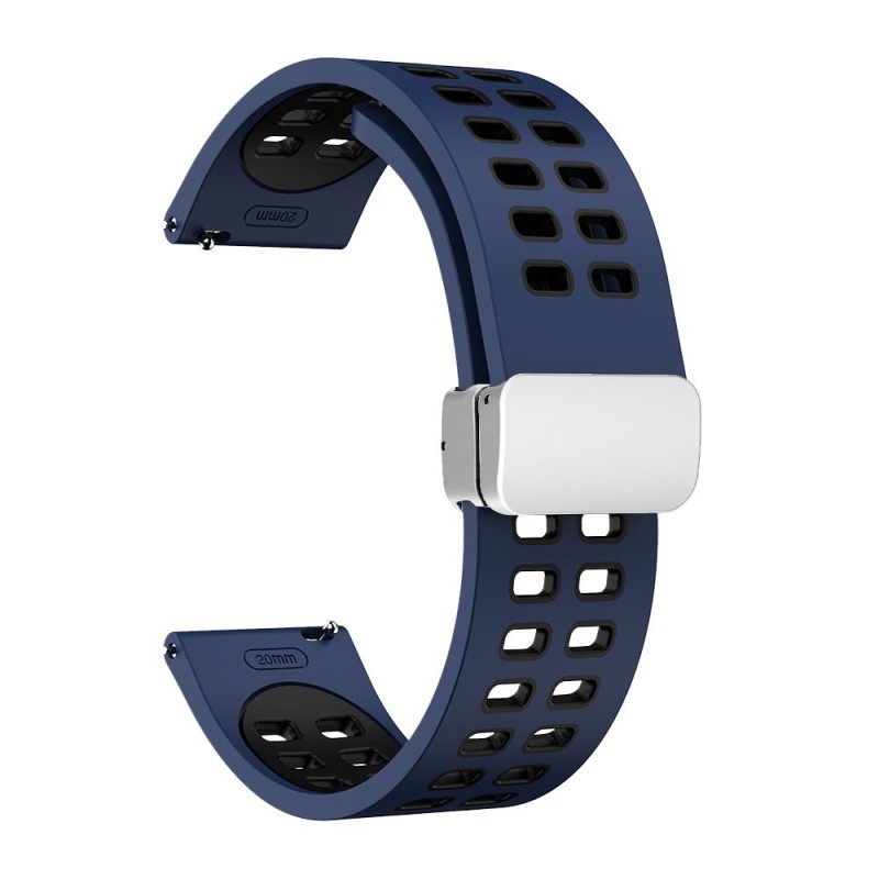 22mm Double-row Hole Folding Silver Buckle Two-color Silicone Watch Band(Midnight Blue Black)