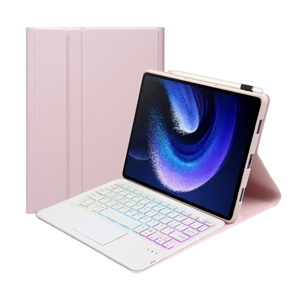 For Xiaomi Pad 6 / Pad 6 Pro A0N7-AS Lambskin Texture Ultra-thin Backlight Bluetooth Keyboard Leather Case with Touchpad(Pink)