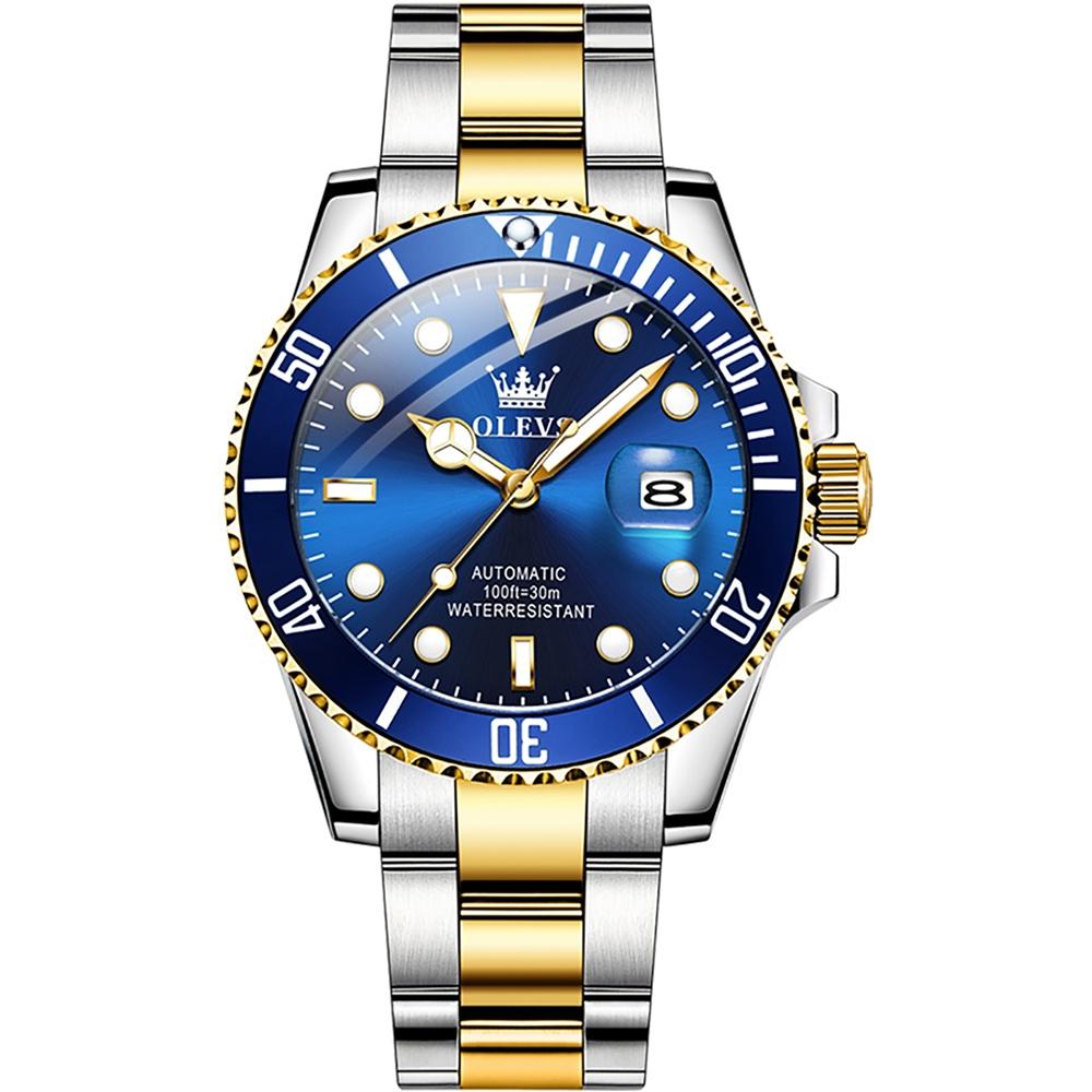 OLEVS 6650 Men Luminous Waterproof Mechanical Watch(Blue + Gold)