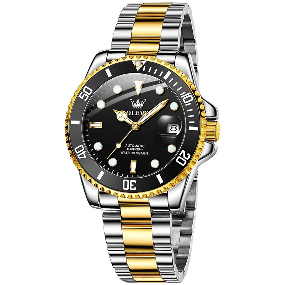 OLEVS 6650 Men Luminous Waterproof Mechanical Watch(Black + Gold)