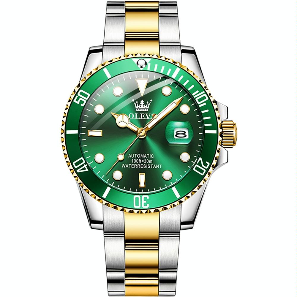 OLEVS 6650 Men Luminous Waterproof Mechanical Watch(Green + Gold)