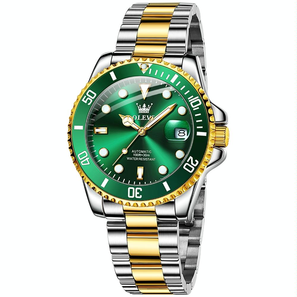 OLEVS 6650 Men Luminous Waterproof Mechanical Watch(Green + Gold)