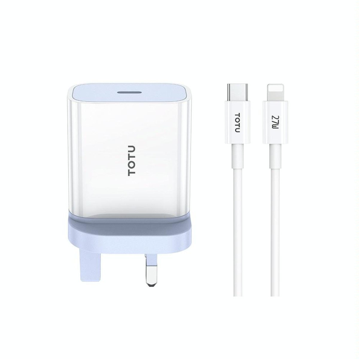 TOTU ZC32 PD 20W Type-C Port Charger with Type-C to 8 Pin Data Cable Set, Specification:UK Plug(White)