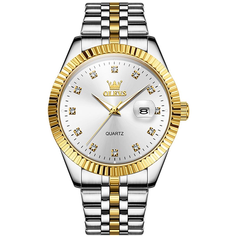 OLEVS 5526 Men Diamond Set Luminous Waterproof Quartz Watch(White)