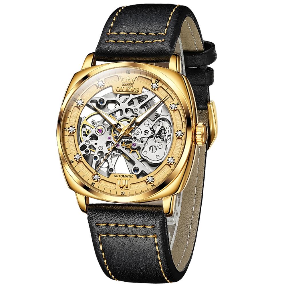 OLEVS 6651 Men Luminous Waterproof Hollow Mechanical Watch(Gold)