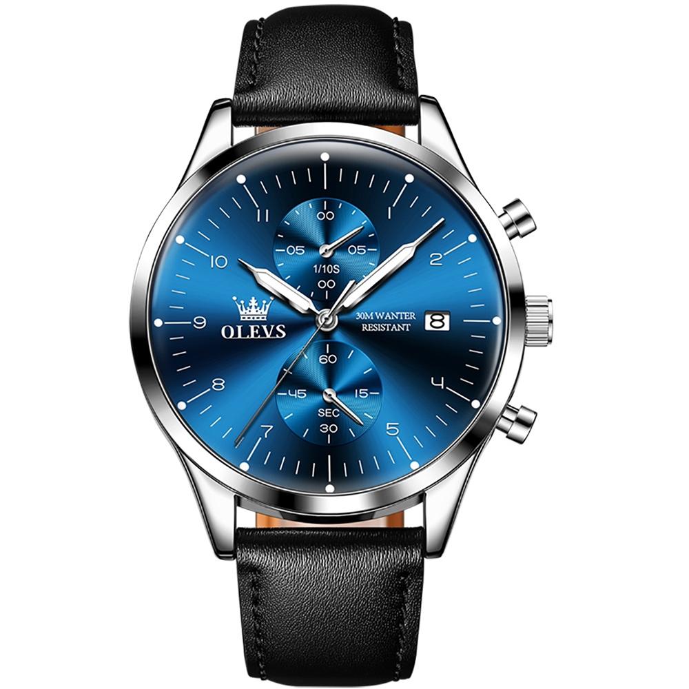 OLEVS 2880 Men Multifunctional Business Waterproof Leather Strap Quartz Watch(Blue)
