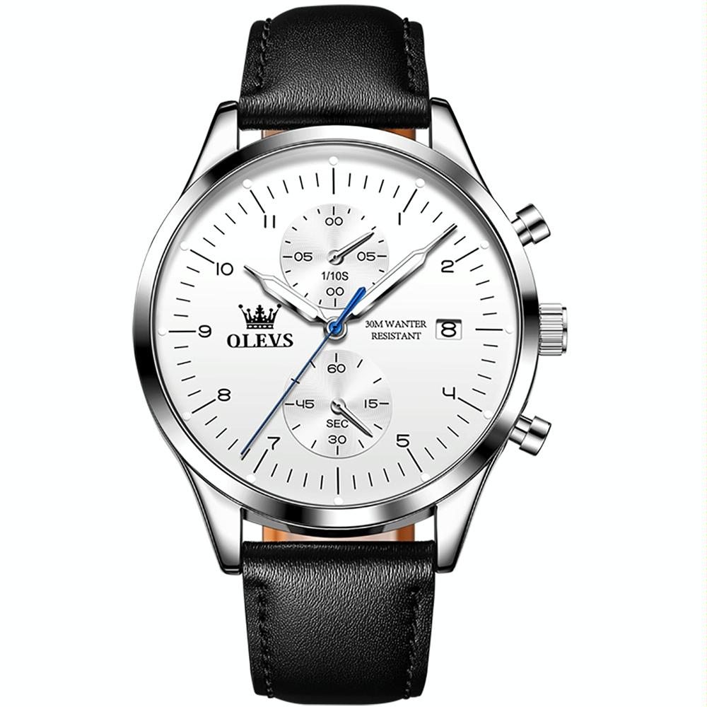 OLEVS 2880 Men Multifunctional Business Waterproof Leather Strap Quartz Watch(White)