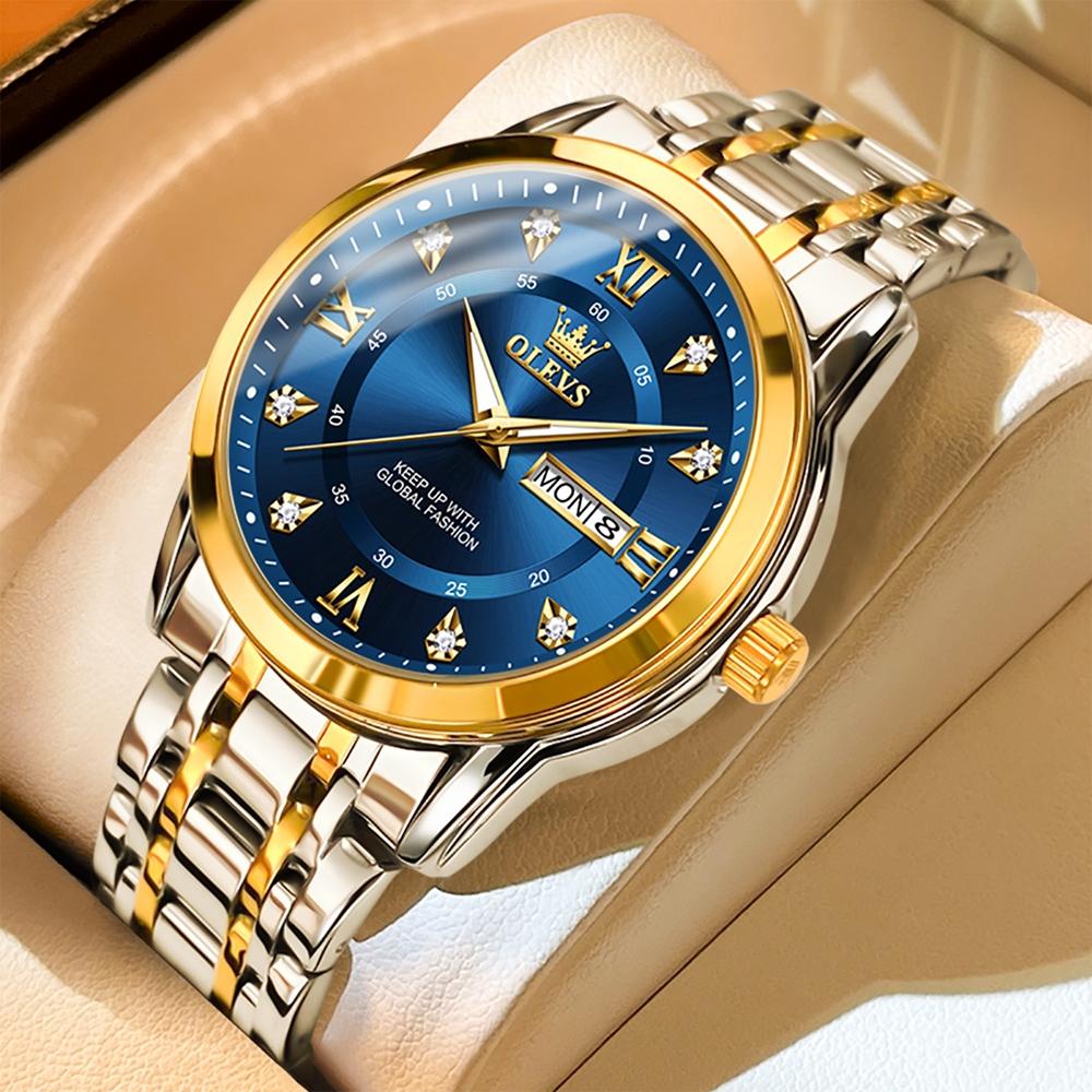 OLEVS 5513 Men Business Luminous Waterproof Quartz Watch(Blue + Gold)