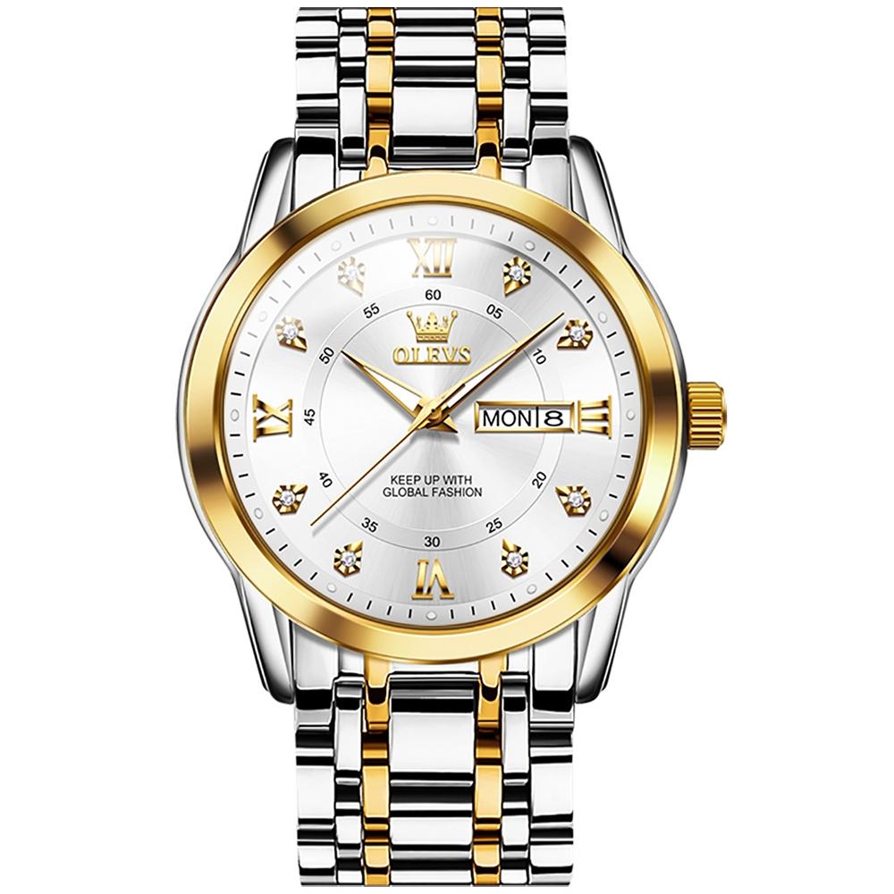 OLEVS 5513 Men Business Luminous Waterproof Quartz Watch(White + Gold)