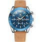 OLEVS 9957 Men Luminous Waterproof Leather Strap Quartz Watch(Blue)