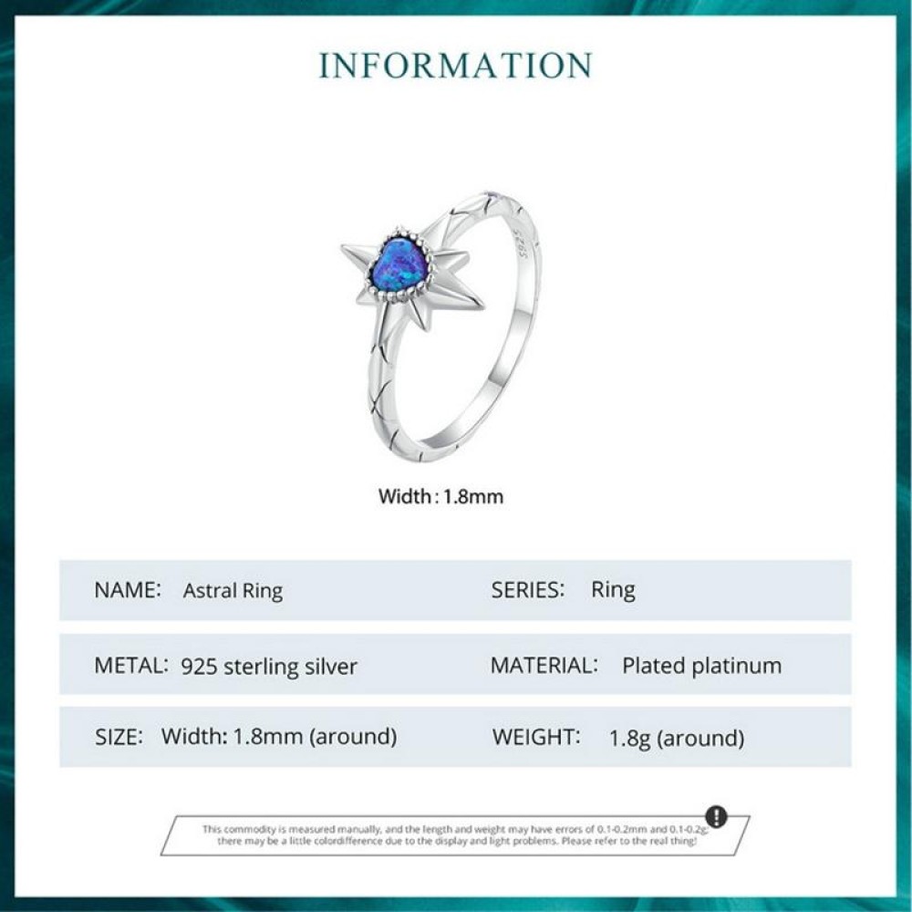 BSR455-6 S925 Sterling Silver White Gold Plated Heart Shape Star Opal Ring Bracelet