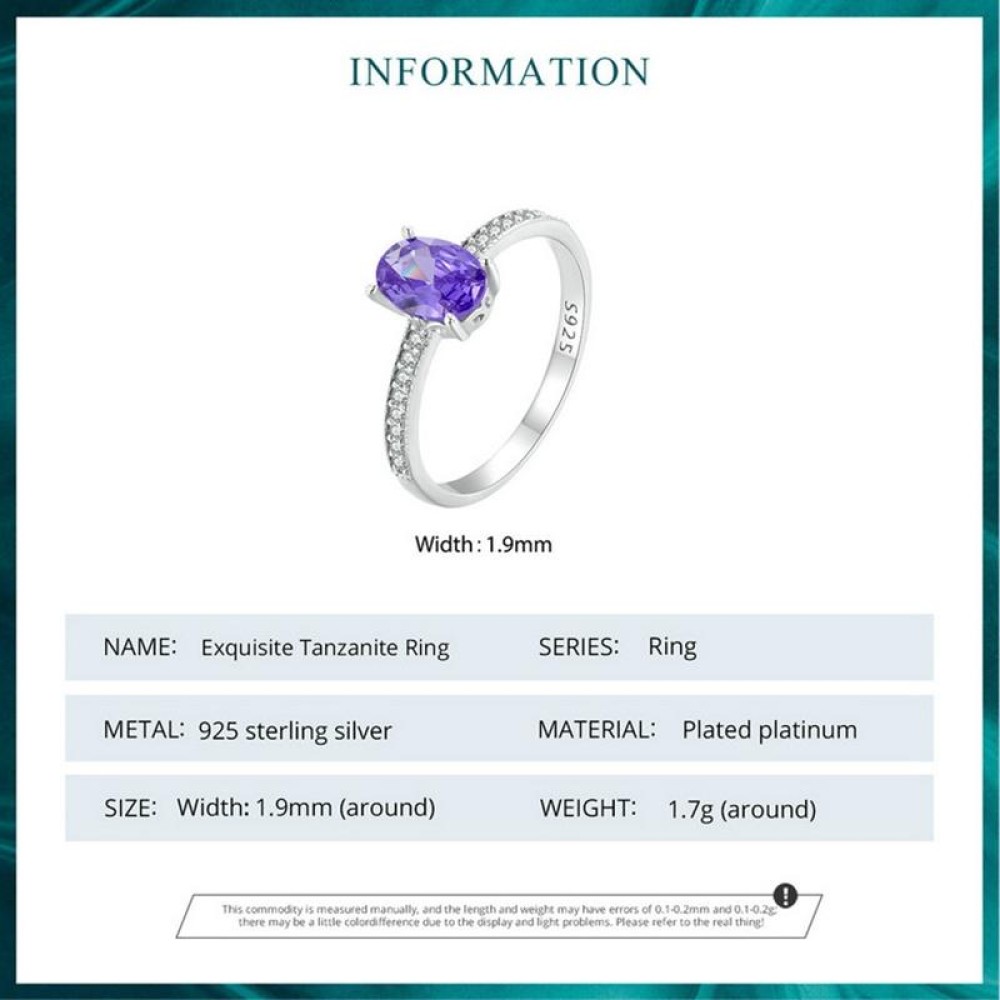 BSR460-8VT S925 Sterling Silver White Gold Plated Exquisite Tanzanite Ring Hand Decoration