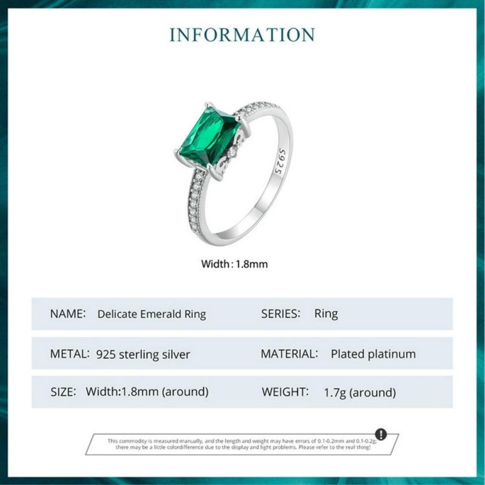 BSR461-6 S925 Sterling Silver White Gold Plated Light Luxury Green Diamond Ring Hand Decoration
