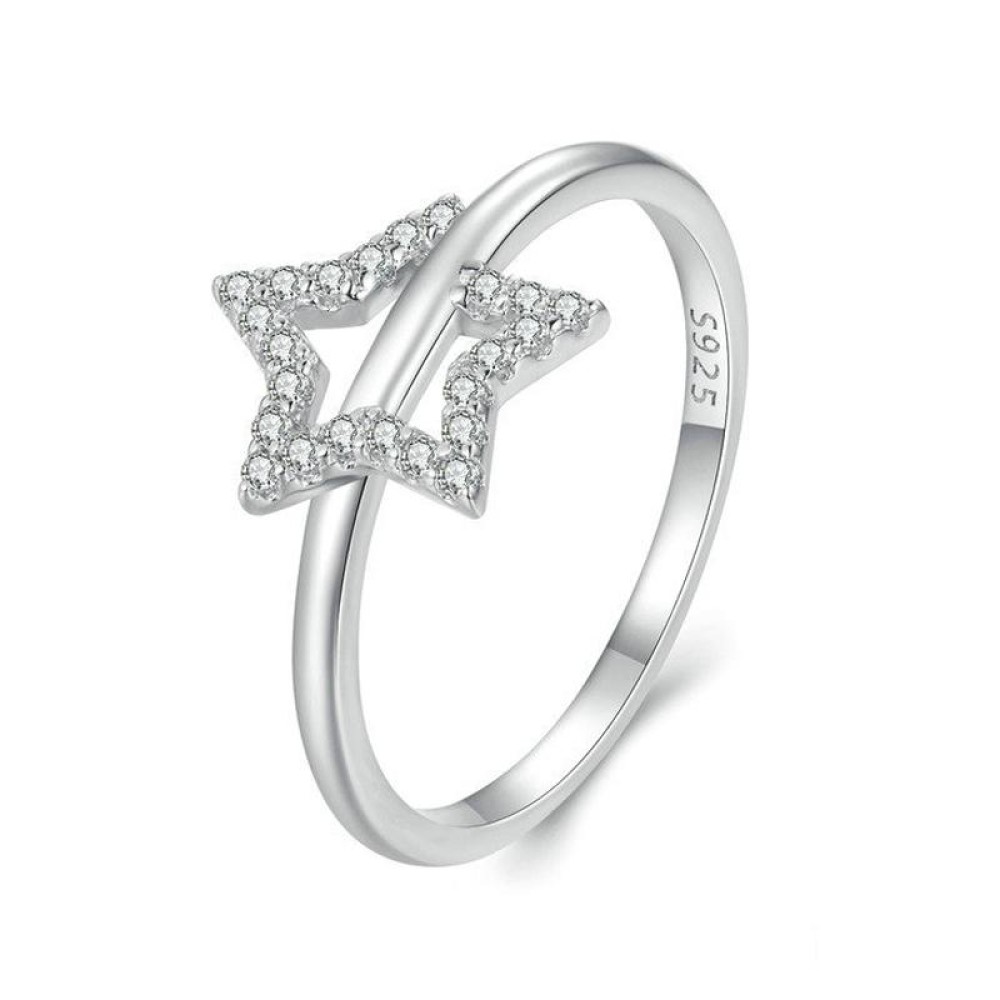 BSR450-7 S925 Sterling Silver White Gold Plated Hollow Star Ring Hand Decoration
