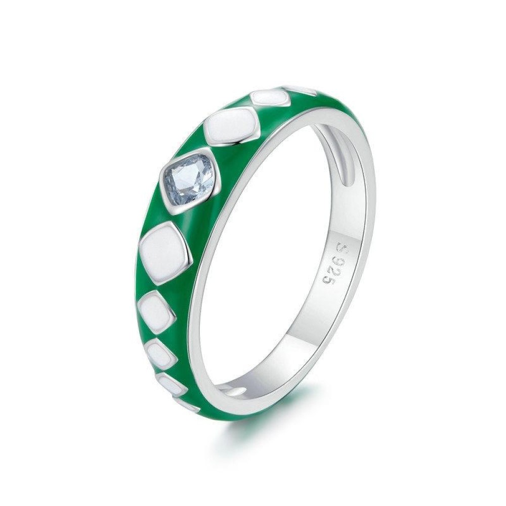 SCR942-7 S925 Sterling Silver Personalized White Green Diamond Texture Ring Hand Decoration