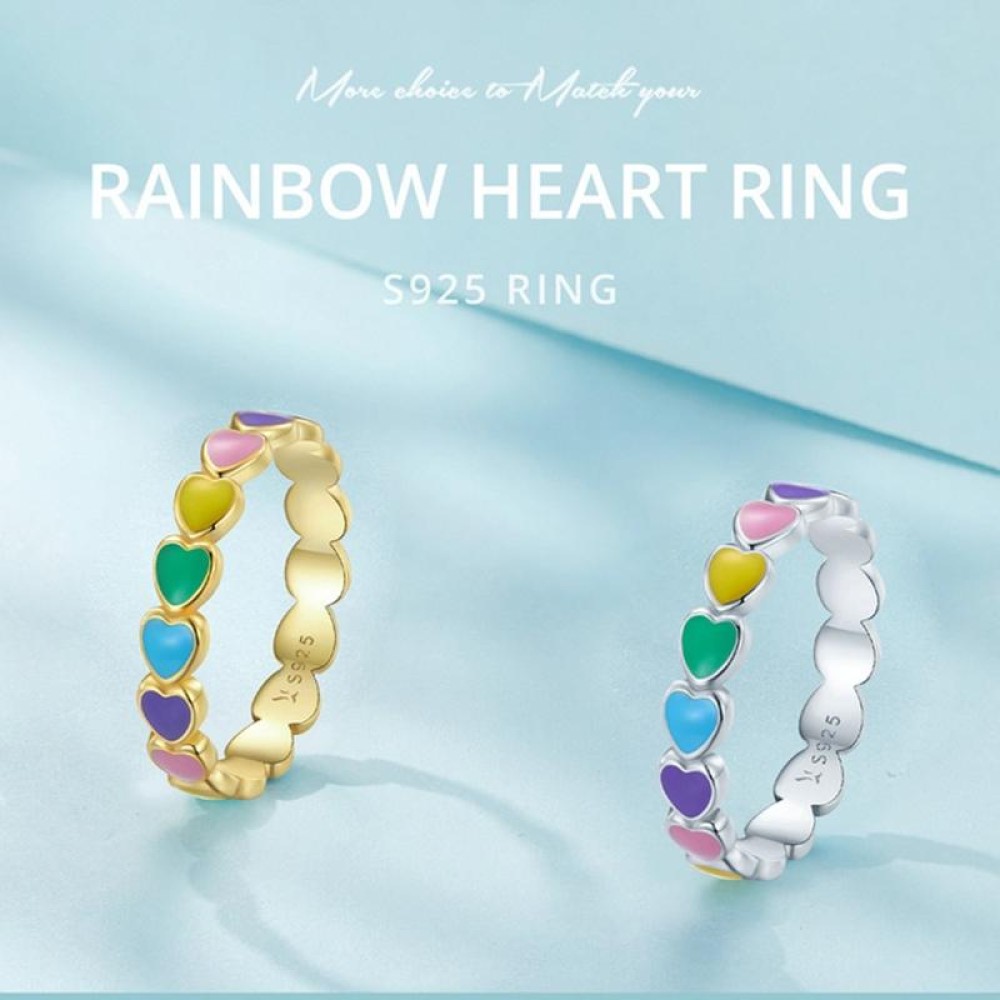 SCR444-8B S925 Sterling Silver Gold-plated Personalized Colorful Love Ring Hand Decoration