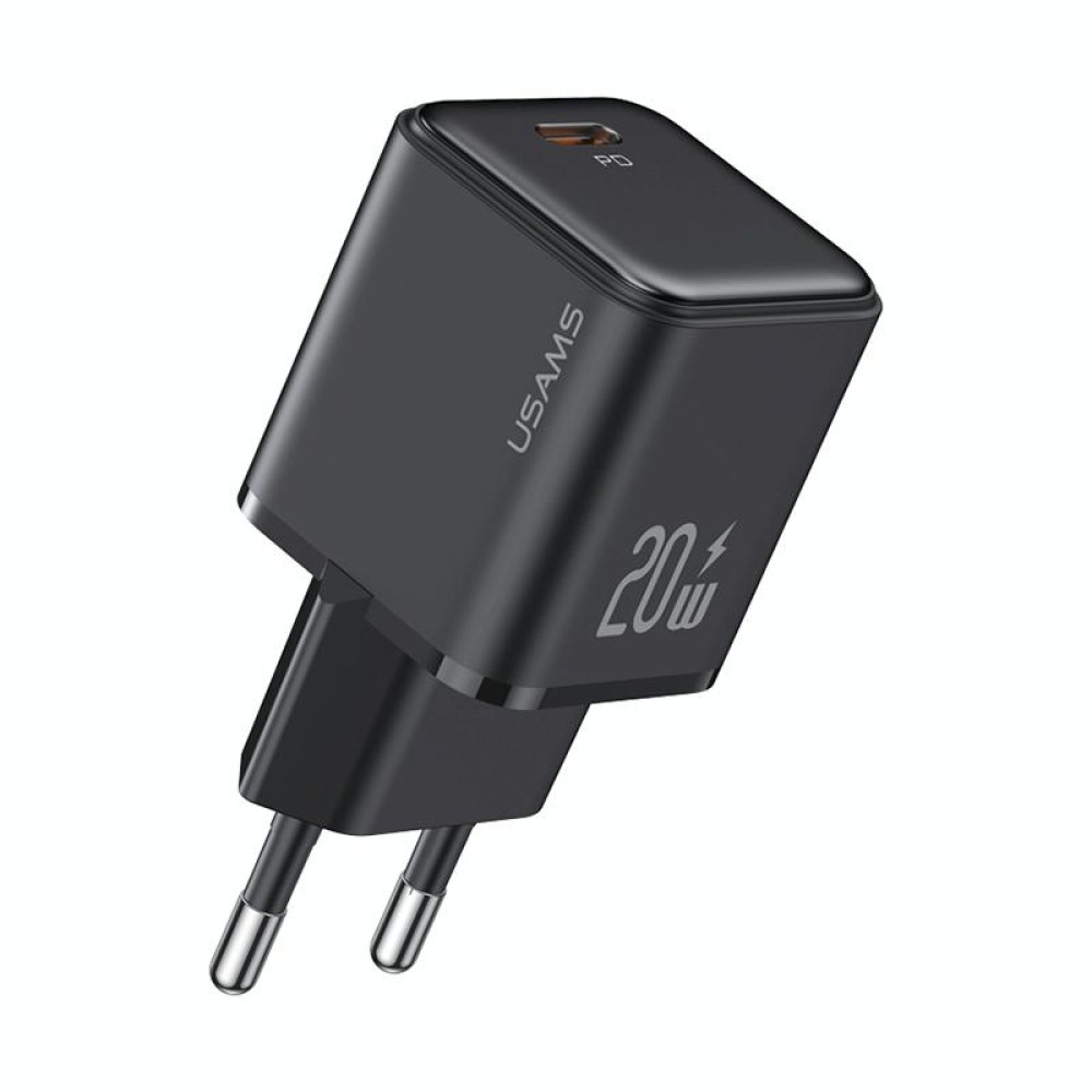 USAMS US-CC183 PD 20W USB-C/Type-C Single Port Electroplating Charger, EU Plug(Black)