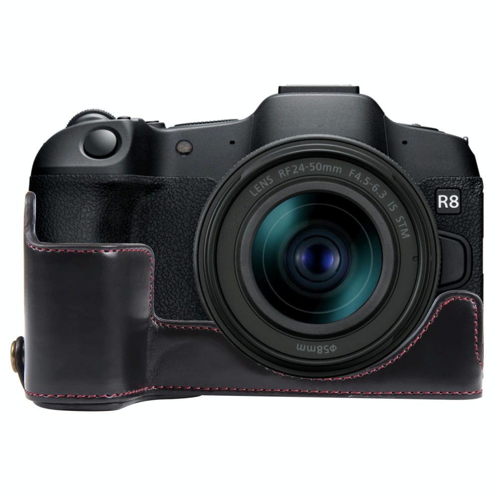 For Canon EOS R8 1/4 inch Thread PU Leather Camera Half Case Base(Black)