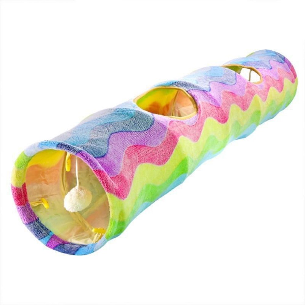Ring Paper Double Layer Foldable Cat Tunnel Pet Toy(Rainbow)