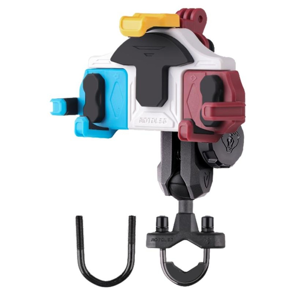 MOTOSLG Crab Motorcycle Phone Clamp Bracket U-Type Headbar Mount with Anti-theft Lock(Blue White Red)