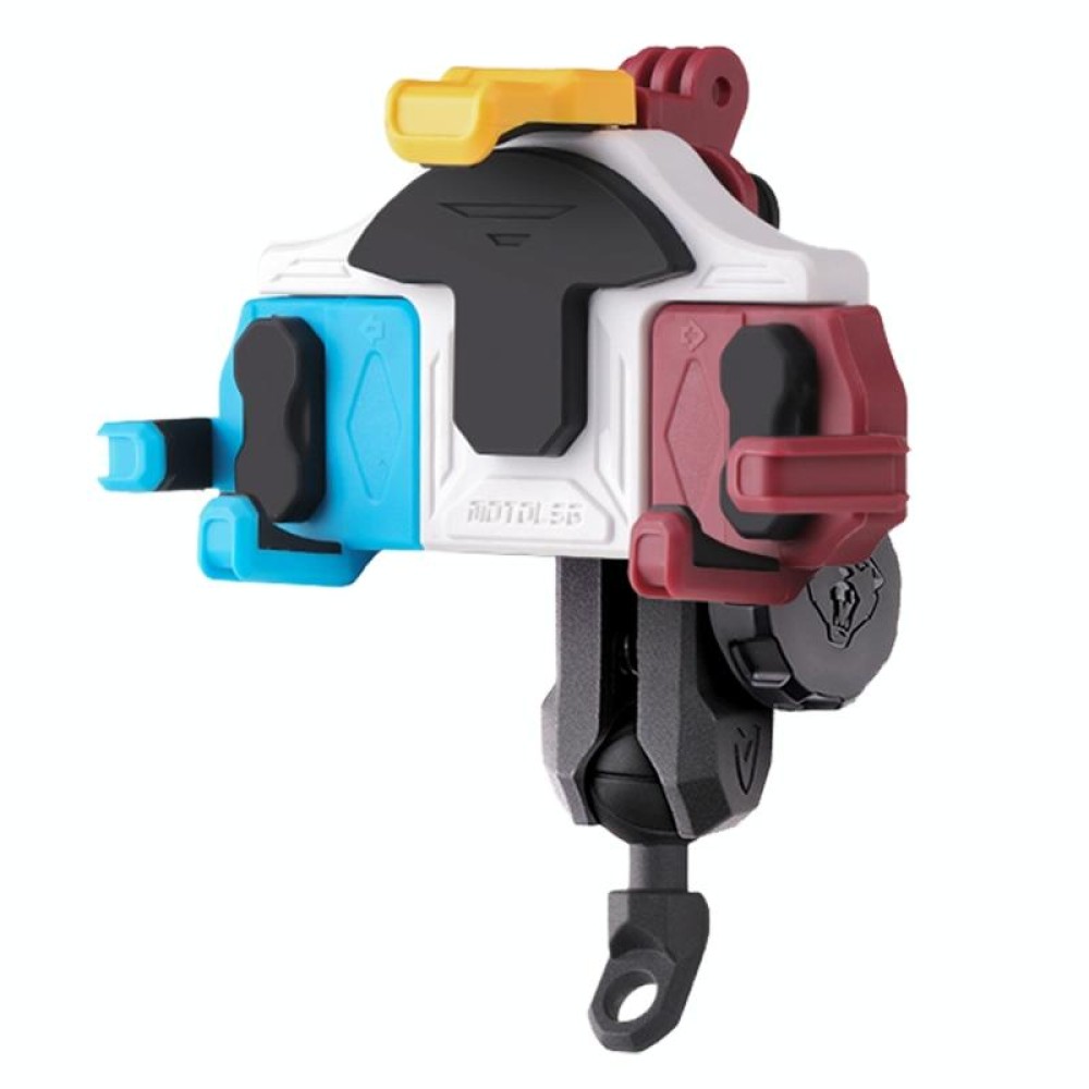 MOTOSLG Crab Motorcycle Phone Clamp Bracket L-Type Rear Mirror Mount with Anti-theft Lock(Blue White Red)