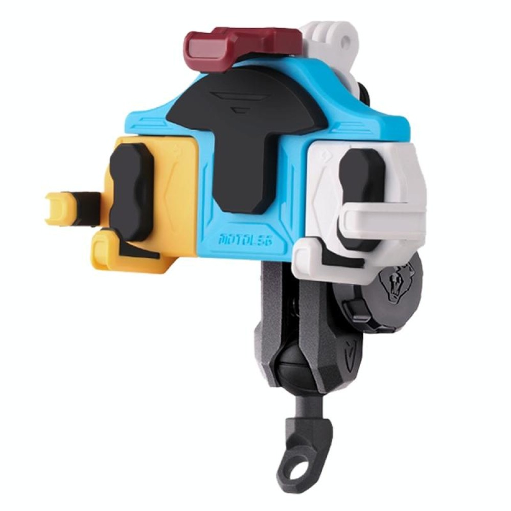 MOTOSLG Crab Motorcycle Phone Clamp Bracket L-Type Rear Mirror Mount with Anti-theft Lock(Yellow Blue White)