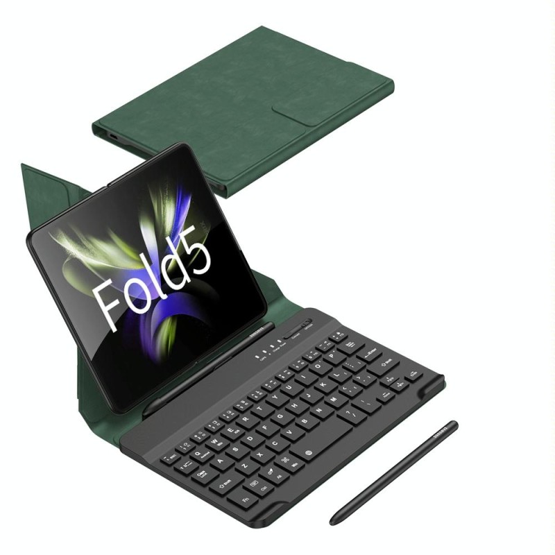 For Samsung Galaxy Z Fold5 GKK Magnetic Folding Bluetooth Keyboard Leather Case with Pen(Green)
