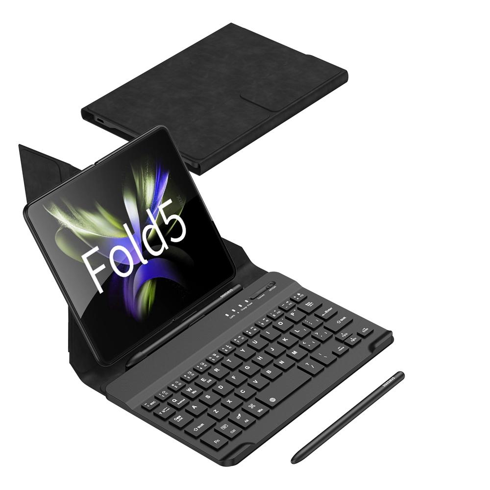 For Samsung Galaxy Z Fold5 GKK Magnetic Folding Bluetooth Keyboard Leather Case with Pen(Black)