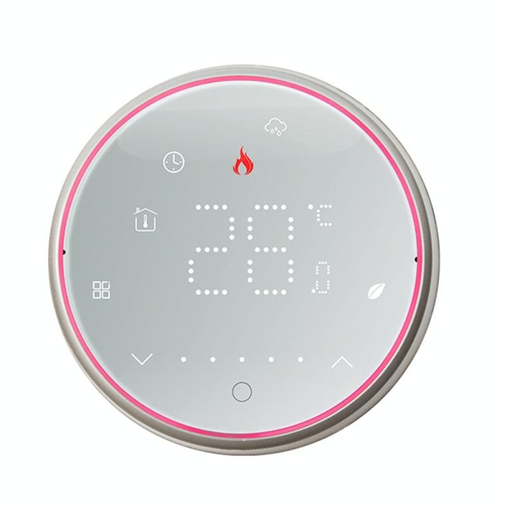 BHT-6001GCL 95-240V AC 5A Smart Round Thermostat Boiler Heating LED Thermostat Without WiFi(White)