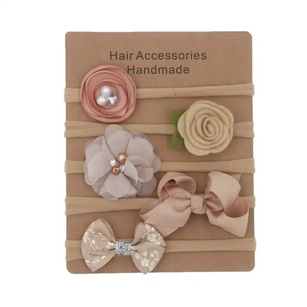 5 in 1 Children Flower Bowknot Headband Hair Accessories(Khaki)