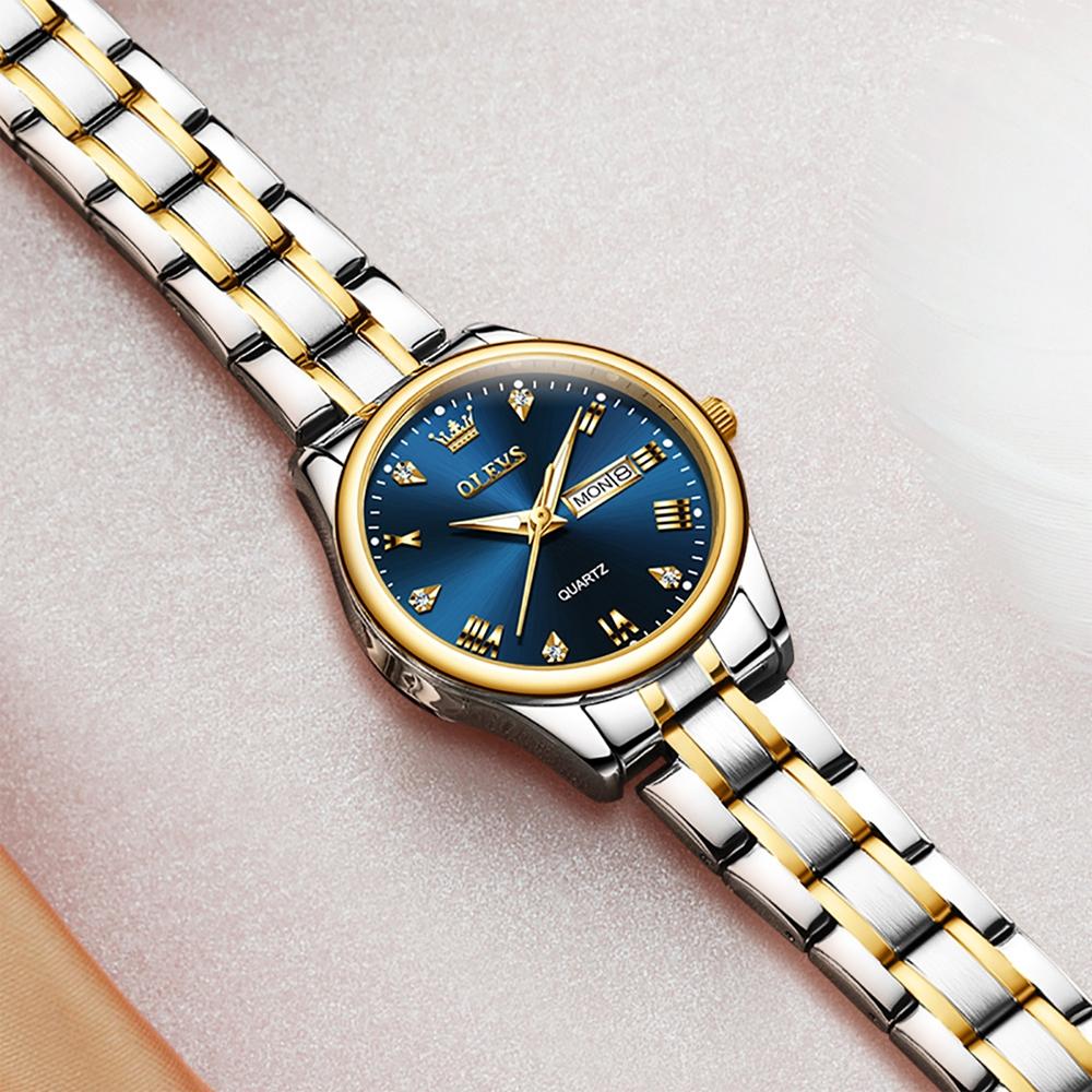 OLEVS 5563 Women Luminous Waterproof Quartz Watch(Blue + Gold)