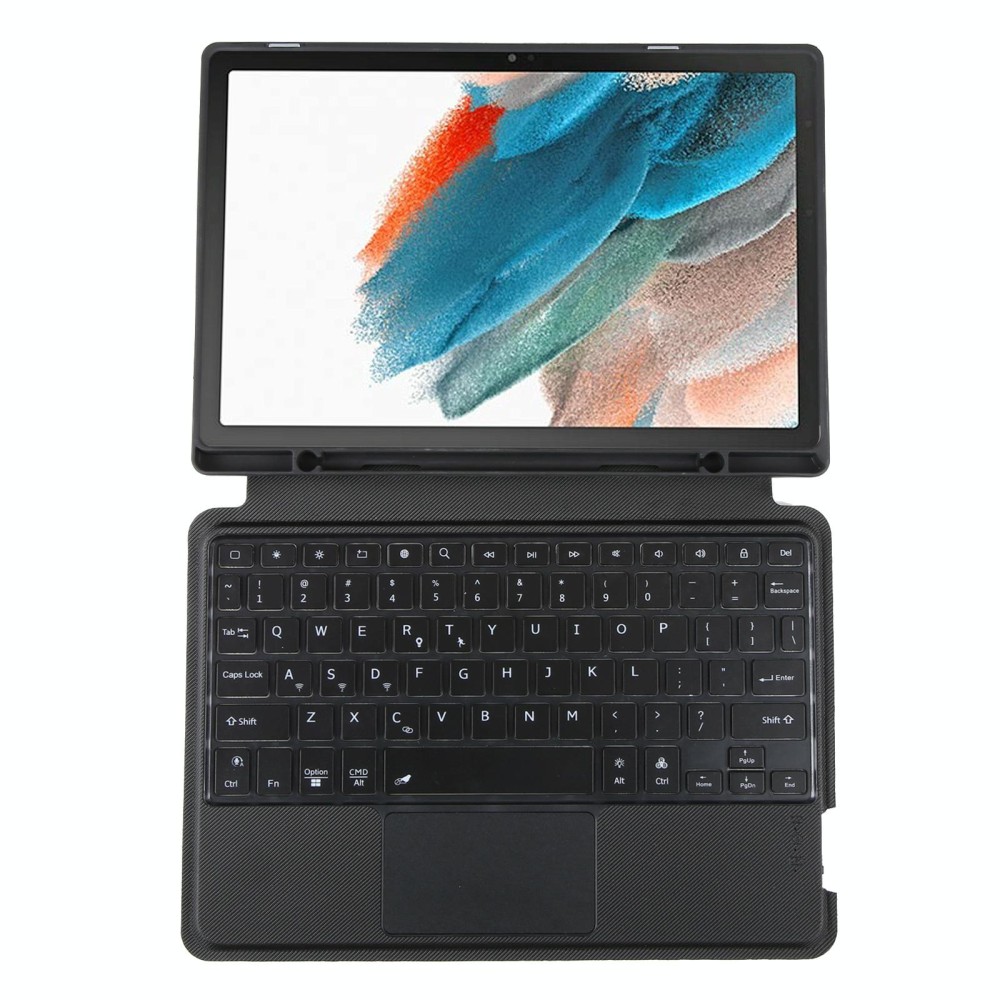 TA08B-AS Pivot Backlight Lower Pen Slot Bluetooth Keyboard Leather Case For Samsung Galaxy Tab A8 10.5/X205/X200(Black)