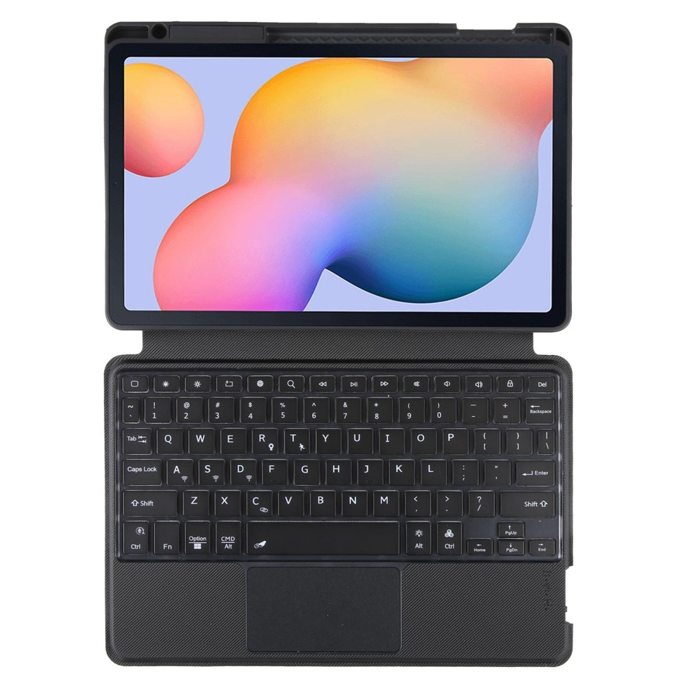 T610B-AS Pivot Backlight Upper Pen Tray Bluetooth Keyboard Leather Case For Samsung Galaxy Tab S6 Lite 10.4 P610/615(Black)