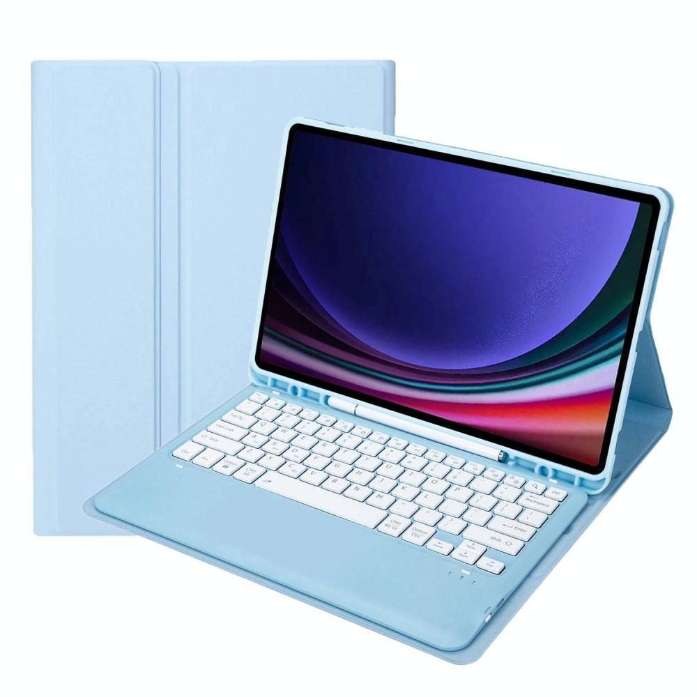 For Samsung Galaxy Tab S9 FE+ A810B Pen Slot Detachable Bluetooth Keyboard Leather Tablet Case(Sky Blue)