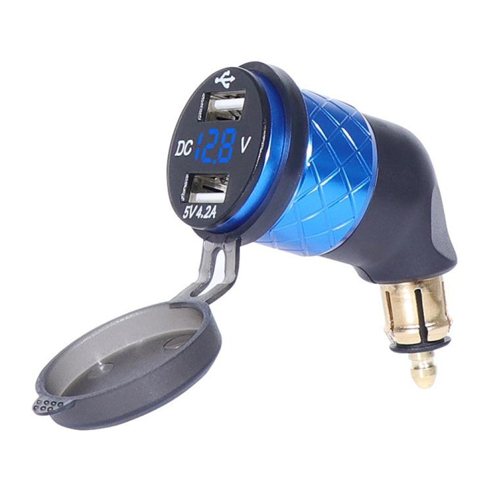 German EU Plug Special Motorcycle Elbow Charger Dual USB Voltmeter 4.2A Charger, Shell Color:Blue(Blue Light)