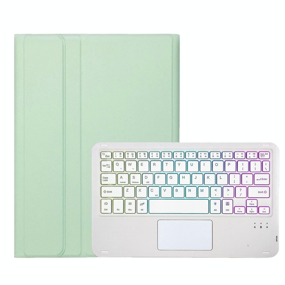 For Samsung Galaxy Tab S9 Candy Color Touch Backlight Bluetooth Keyboard Leather Tablet Case with Pen Holder(Light Green)