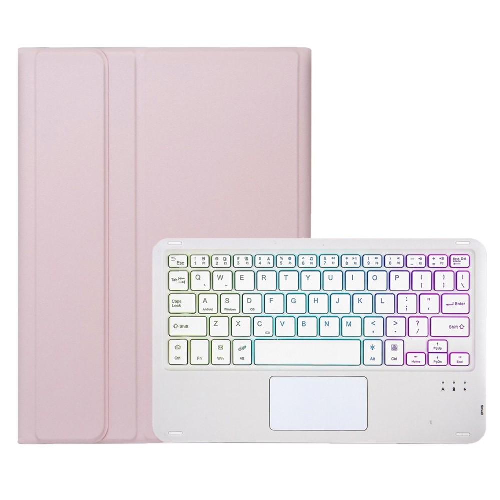 For Samsung Galaxy Tab S9 FE Candy Color Touch Backlight Bluetooth Keyboard Leather Tablet Case with Pen Holder(Pink)