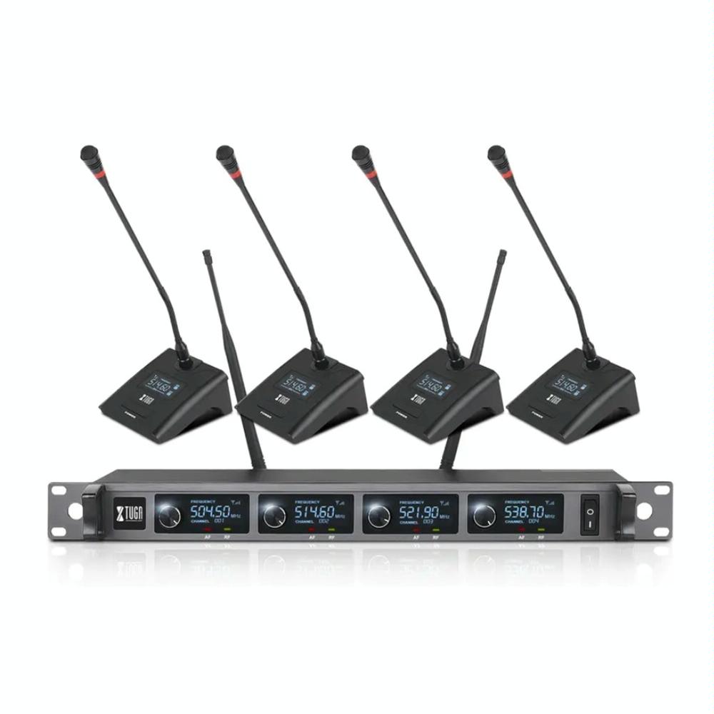 XTUGA A140-C Wireless Microphone System 4-Channel UHF Four Conference Mics(US Plug)