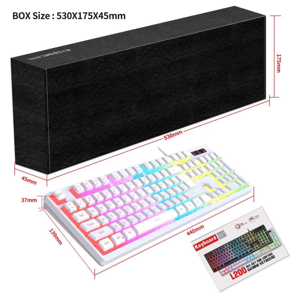 HXSJ L200 Wired RGB Backlit Keyboard 104 Pudding Key Caps(White)