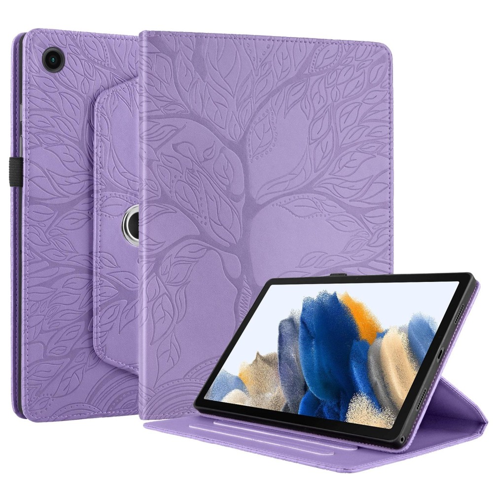 For Samsung Galaxy Tab A8 10.5 Tree Life Embossed Rotation Leather Smart Tablet Case(Purple)