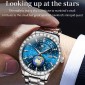 OLEVS 9967 Men Starry Sky Face Diamond Bezel Quartz Watch(Blue Steel Strap)