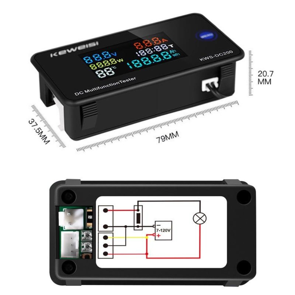 KWS-DC200-100A 8-120V DC Digital Display Voltage Current Watch with Shunt(Black)