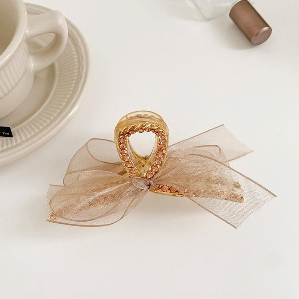 French Style Hairpin Gripper Mesh Lace Bowknot Rhinestone Hairpin(Champagne)