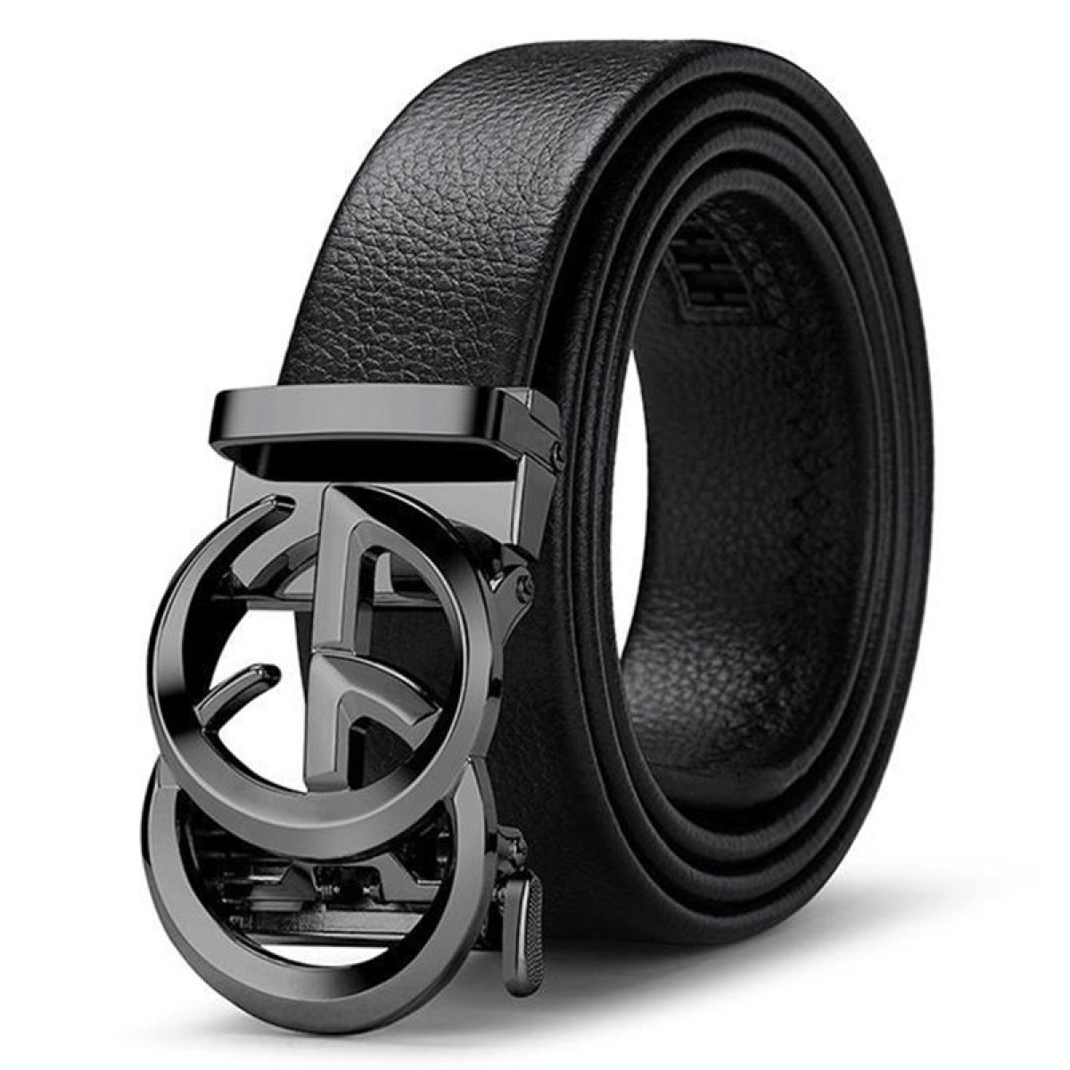 Men Versatile Belt Automatic Buckle Fashion Leather Belt for Business Students 120cm x 1(TF-10 Black Buckle)